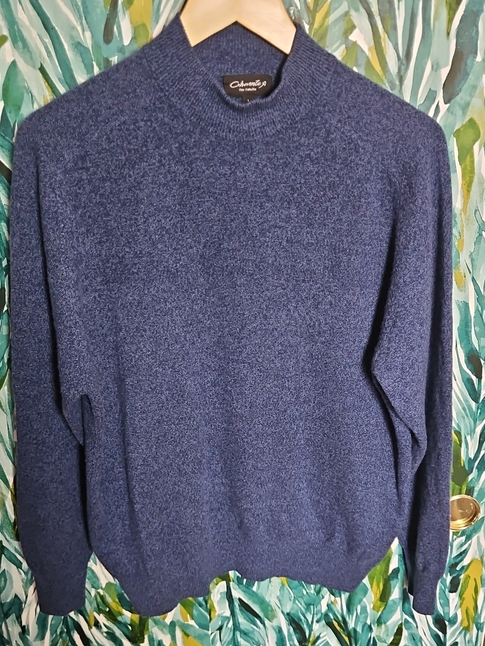 Chamte Men’s Crewneck 100% Cashmere Sweater in Heather Navy - Size L